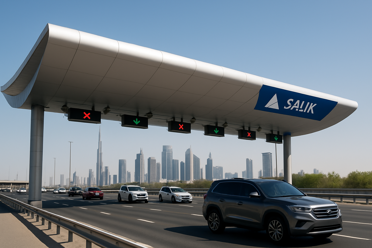 Modern toll gate on a Dubai highway