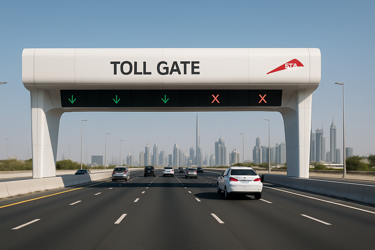 Modern toll gate system on a Dubai highway